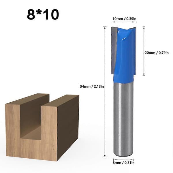 Sett med 7 rette dobbeltfløyte trebits i YG8-legering, 8 mm