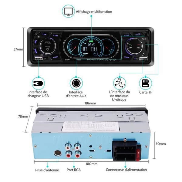 Bilstereo - Bluetooth Stereo - Dubbel-DIN - Handsfree - FM-radio