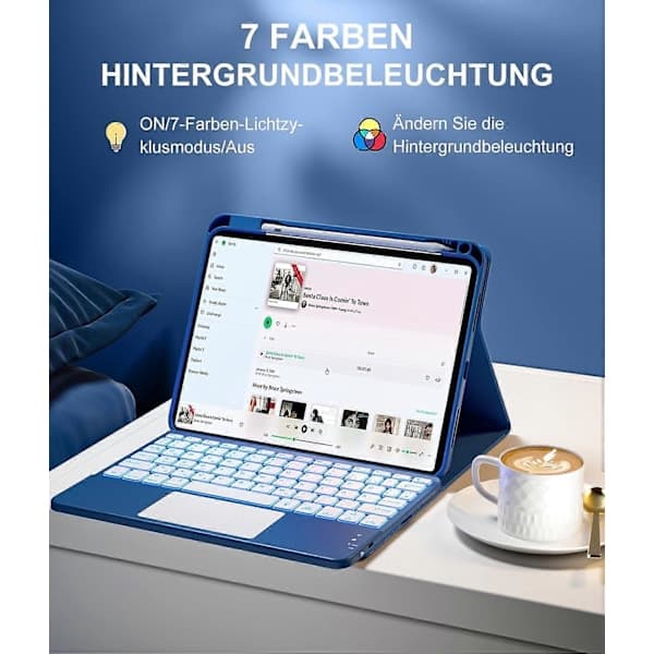 Tastaturcover til iPad 10./11. generation, 11/10,9 tommer, touchpad, baggrundsbelysning, sort