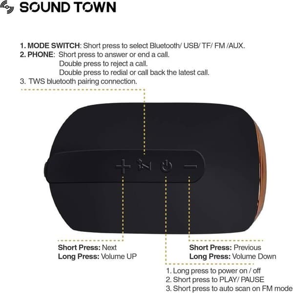 Sort Bluetooth-højttaler, trådløs udendørs subwoofer, dyb bas, høj lydstyrke, bærbar højttaler.
