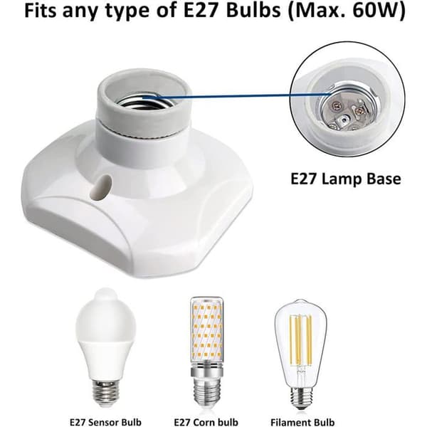 E27 skruvbar taklampsockel, lämplig för inomhusbruk, plastbas för LED, 2-pack