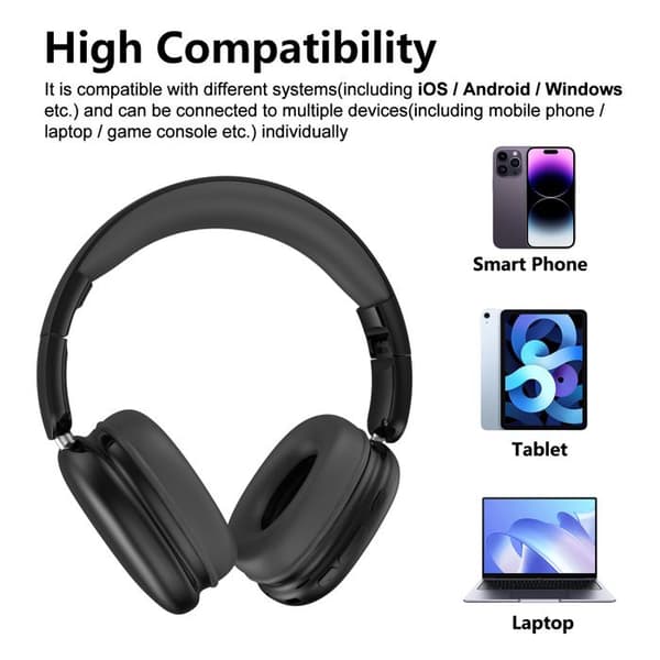 Disse sorte, over-ear trådløse Bluetooth-hovedtelefoner tilbyder dyb, rammeløs bas.