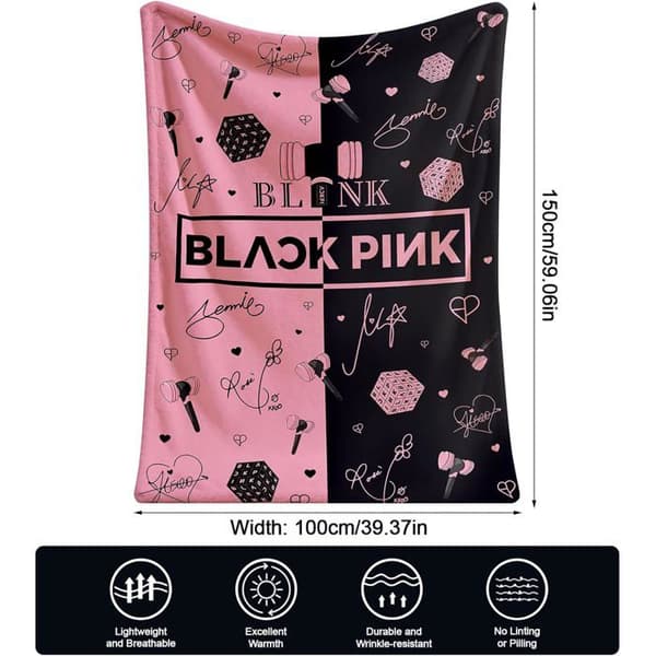 Blackpink Superblød Multifunktionel Flonel Tæppe til Fritid, Rejser, Seng, Sofa, Kontor - 100*150cm