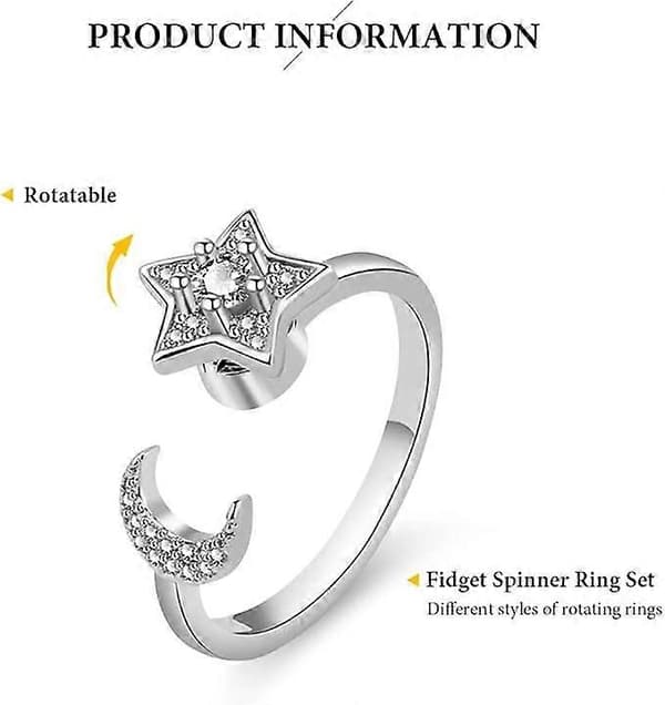 Angstringe til kvinder, justerbar åbning, fidget spinner-ringe, cubic zirconia blomsterringe, spinner-ringsæt