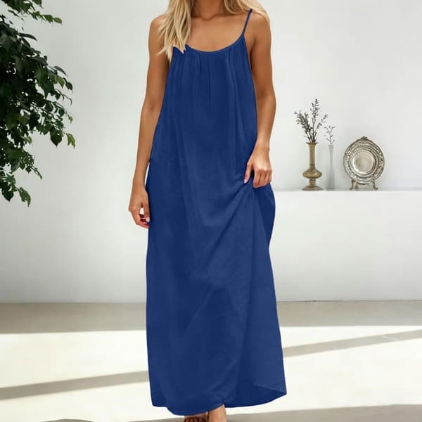 Dame Spaghetti Strop Rygløs Løs Pasform Resort Stil Lang Kjole 15 15 XL