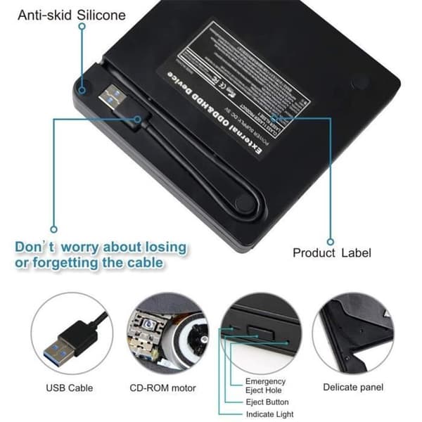 Slank USB 3.0 Ekstern DVD RW CD-brænder/læser til bærbar pc @adp711