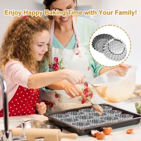 Set med 20 mini-kakformar i rostfritt stål, 9,5 x 2,5 cm, non-stick, för äggtårtor, tartlettformar