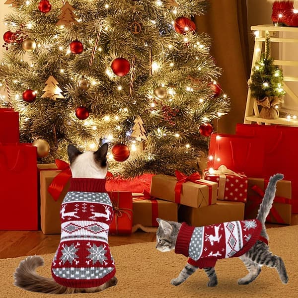 Juletrøje til hunde og katte - Rensdyr- og snefnugdesign, varm vinterpyjamas til små hvalpe/killinger (størrelse S) S