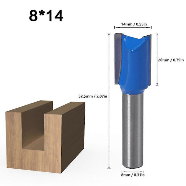 Sett med 7 rette dobbeltfløyte trebits i YG8-legering, 8 mm