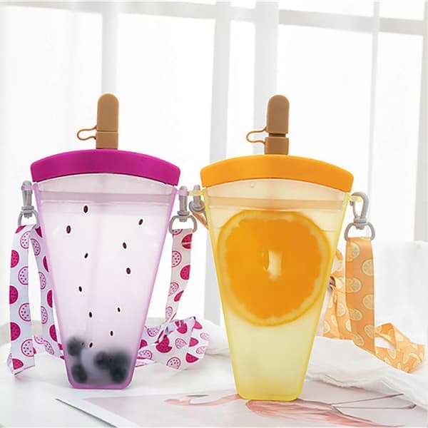 320 ml vattenflaska med stor kapacitet, orange, hängrem, fruktdesign, vattenmelon, plastrem, sugrör, vattenkopp för sommaren