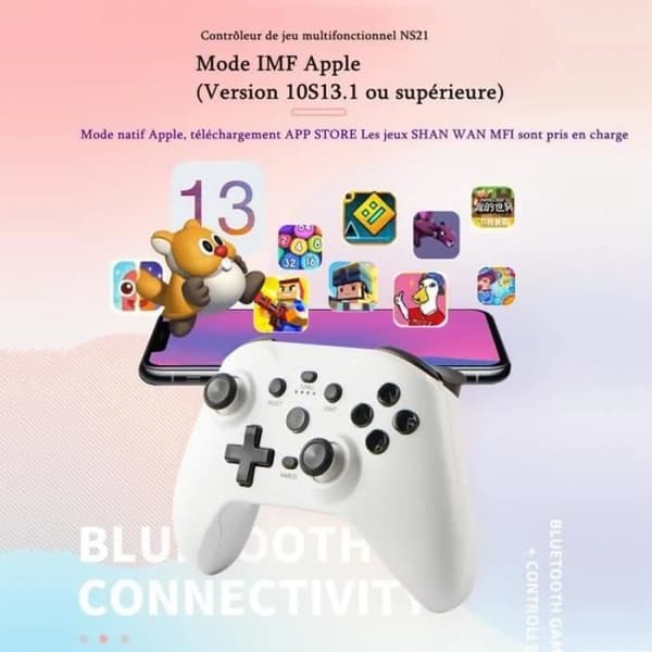 Trådløs Bluetooth-controller til Switch/PS3/PS4/Android/WIN 10/IOS, ingen stick drift, Hall Effect-joystick, ingen dødzoner, hvid