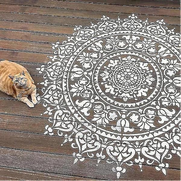 Mandala Reliefmålningsstencil Stor återanvändbar stencil för golv, väggplattor, tyg, möbler