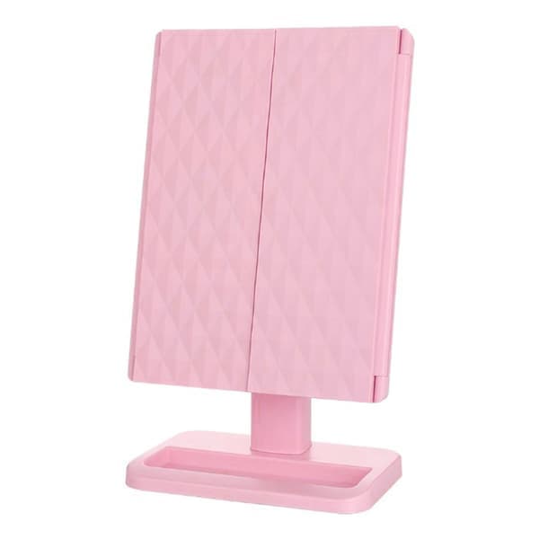 Belyst sminkspegel Minimalistisk förstorande touchkontroll Trippel LED-sminkspegel Rosa