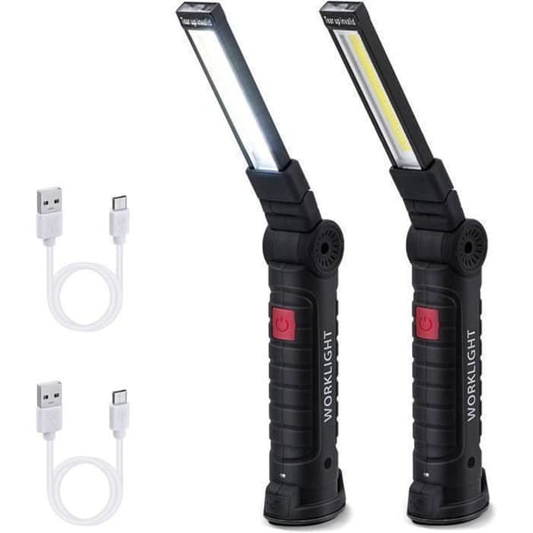 2 STK Arbeidslys, Oppladbart COB Ultrasterkt LED Arbeidslys med Magnetisk Base, 5 Moduser, for Garasje, Camping