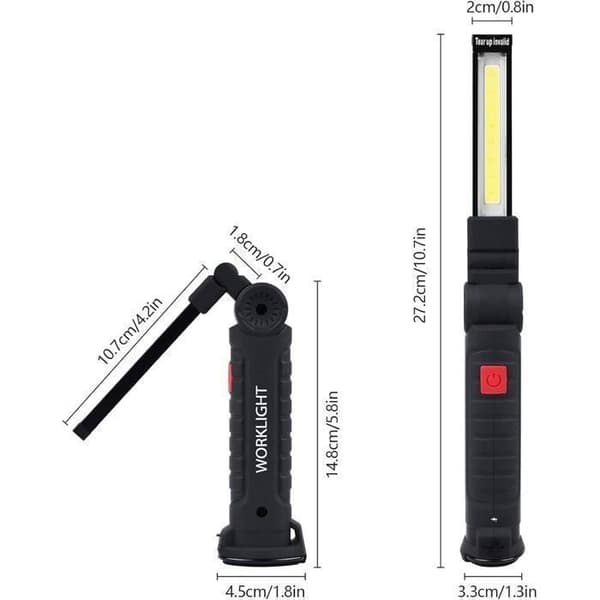 2 STK Arbeidslys, Oppladbart COB Ultrasterkt LED Arbeidslys med Magnetisk Base, 5 Moduser, for Garasje, Camping
