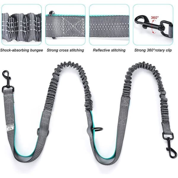 Handsfree hundkoppel - Justerbart midjebälte - Stötdämpande elastiskt koppel - 130–180 cm - Upp till 80 kg
