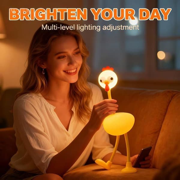 Mini genopladelig multifunktionel natlampe formet som en gul kylling (500 mAh batteri) - en skrivebordslampe til studier