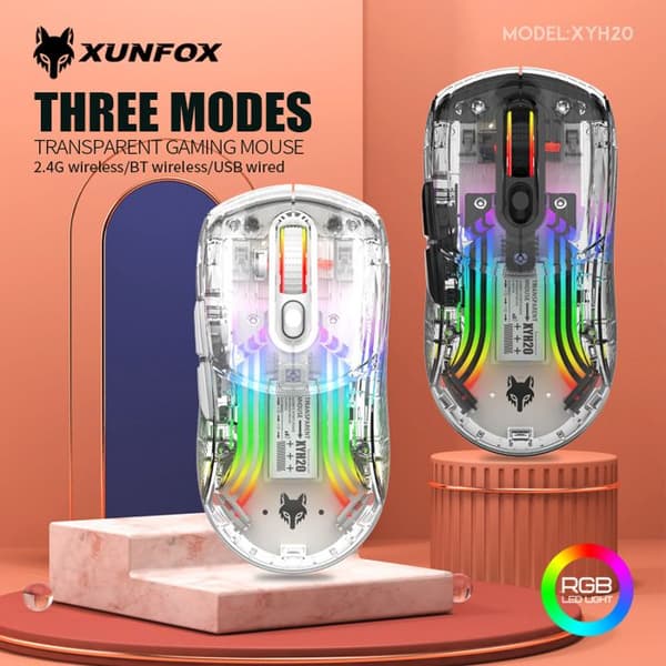 X2 RGB Transparent Trippel Läge Bluetooth Trådlös Tyst Spelmus, Vit
