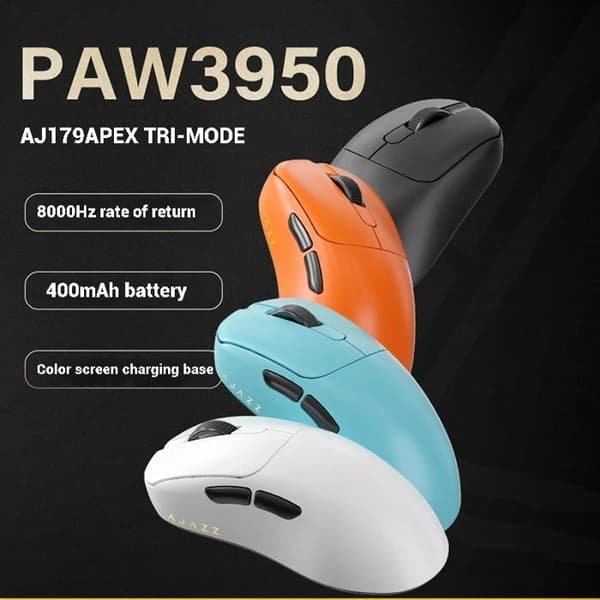 PAW3395 Trådløs Bluetooth Gaming Mus, Triple Mode, Letvægts, Sort