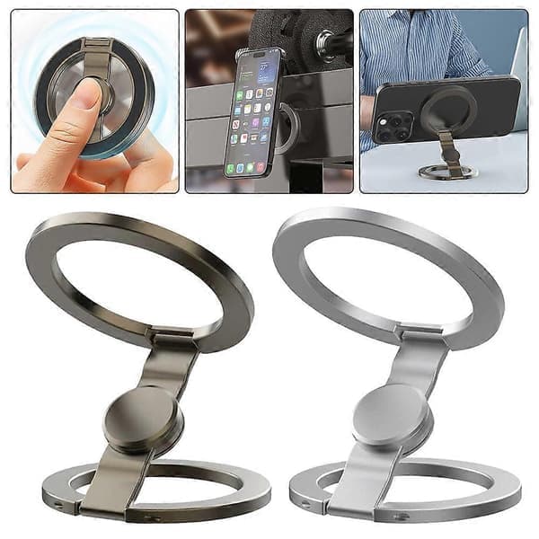 MagSafe-kompatibel magnetisk telefonringgreb, foldbar dobbeltsidet anti-drop fingerholder, grå