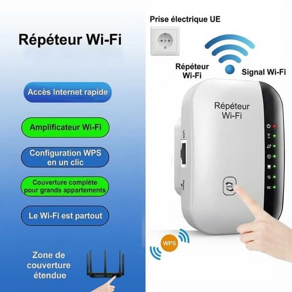 Kraftig 300 Mbps WiFi-repeater/signalforsterker – Trådløs forlenger med Ethernet-port – Hvit