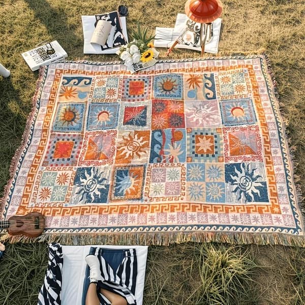 Fortykket bærbart picnictæppe, 130 x 180 cm, sengetæppe, sofaplaid, campingtæppe, badehåndklæde