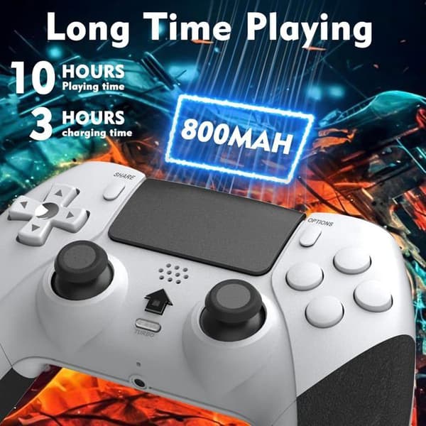 Trådløs controller til PS4, gamingcontroller kompatibel med P4/Pro/Slim, med dobbelt vibration, 6-akset gyrosensor, hvid