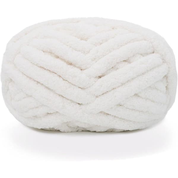 stk Chunky Chenille Garn for Håndstrikkede Tepper, Supermykt Stort Jumbo Garn (Hvit)