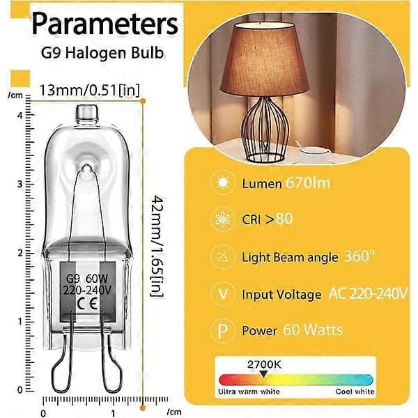 G9 halogenpærer 60W, 230V, 10-pak 60W