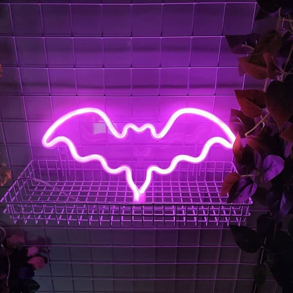 LED-lysende flagermusskilt, vægdekoration til pigeværelse, fødselsdagsgave til et barn (pink)