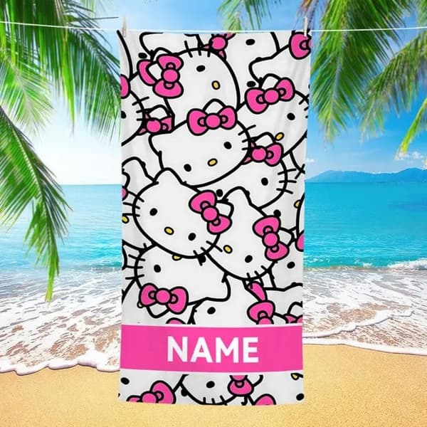 Hello Kitty badehåndklæde - 70 x 160 cm regnbue polyester campinghåndklæde til piger og børn, hurtigtørrende, ultraabsorberende