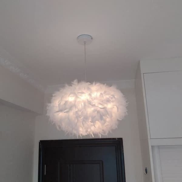 Pendellampe - E27 - Hvite fjær - Diameter 45 cm - 40W