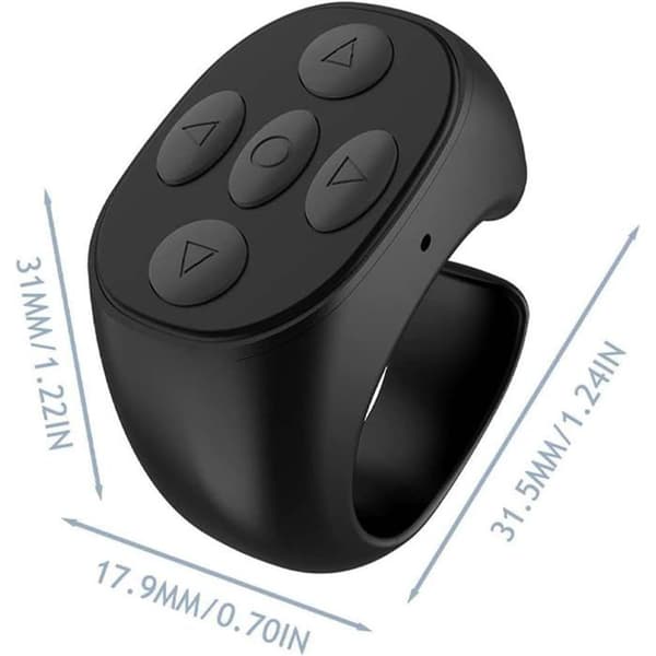 Bluetooth trådløs fjernbetjeningsring-scroller, ring-scroller til iPhone, tablets, kamera (sort)