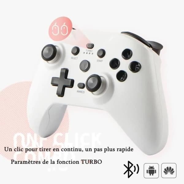 Trådløs Bluetooth-controller til Switch/PS3/PS4/Android/WIN 10/IOS, ingen stick drift, Hall Effect-joystick, ingen dødzoner, hvid