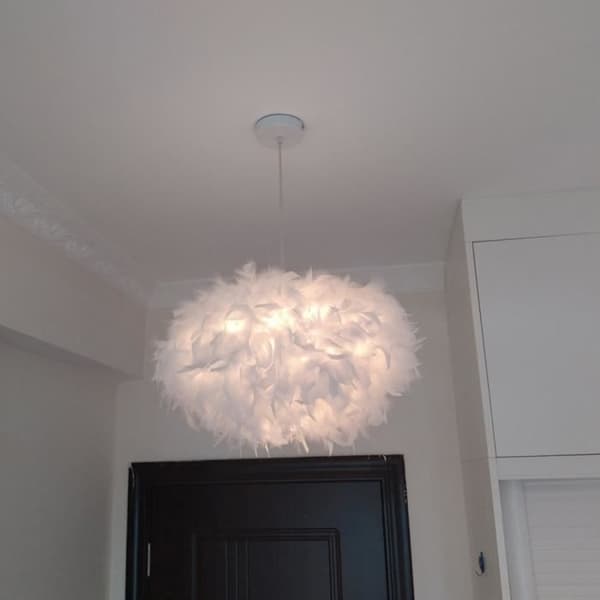 Hvid Fjer Pendellampe E27 40W - Diameter 45CM - STOEX - Klassisk - Tidløs