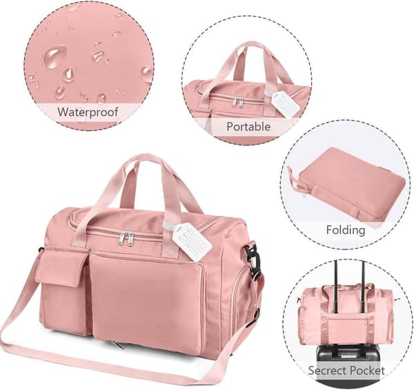 Stor reiseveske for menn, lett og vanntett, rosa