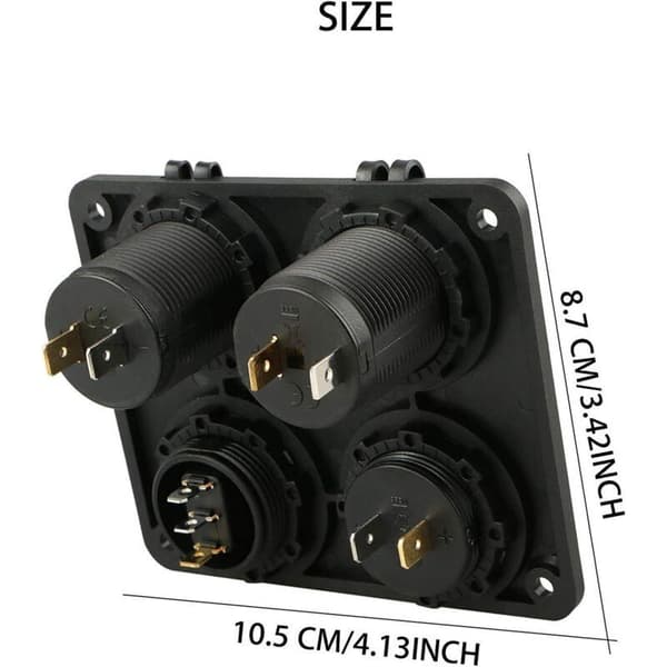 4-i-1 Billader Bryterpanel, Dobbel USB-laderfunksjon + LED Voltmeter + På/Av Vippebryter + Sigarettenneruttak for Marine Båter