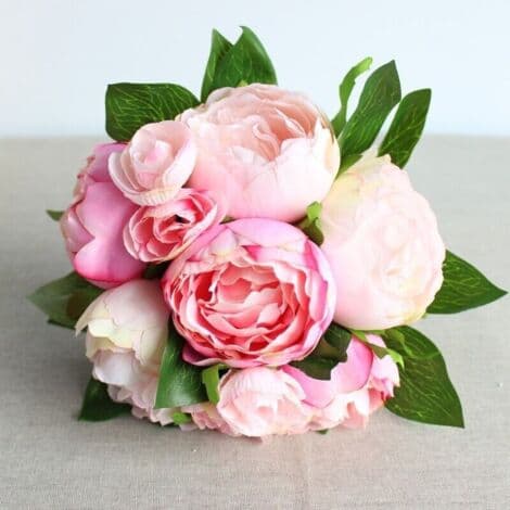 Peonibukett 32cm - Kunstige silkeblomster - 9 blomster (lys rosa)