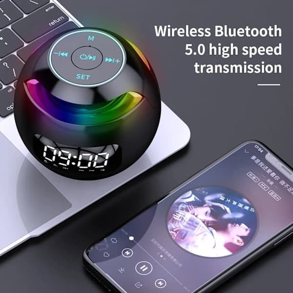 Bluetooth 5.0 højttaler med LED digitalt vækkeur