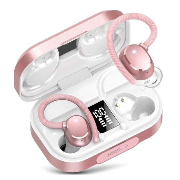 Q25 TWS Sport Bluetooth-øretelefoner, digitalt display, støjreduktion, smart Bluetooth, rosaguld