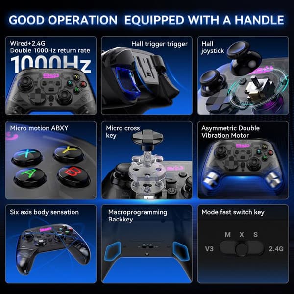 G7 Halvtransparent Frostat Bluetooth-Gamepad med Dubbla Mikro-Hall-knappar, Silver