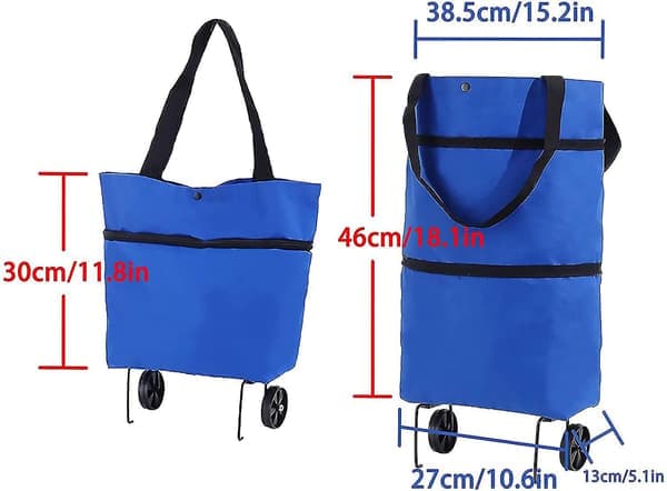 1 stk sammenleggbar handlekurv med hjul, 2-i-1 lett håndvogn handlekurv gave Blue