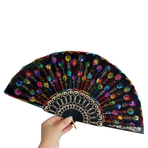 Solfjäder - Sval - Spanskt Mönster - Siden och Spets - Svart - Modeaccessoar