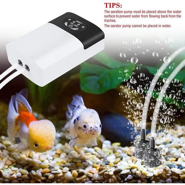 Akvarie-luftpump - Bärbar USB - Tyst - Flödeshastighet 2-3 L/min - 2 luftutlopp