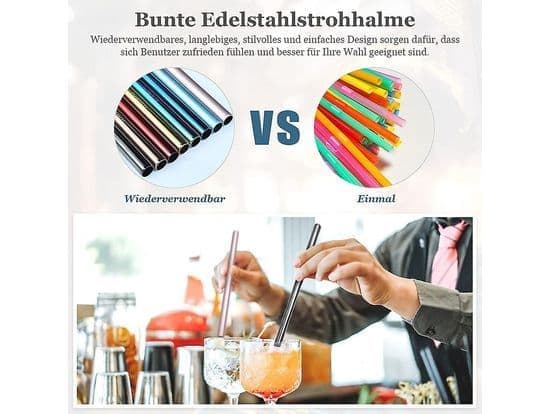 Bubble Tea Sugerør - Rustfrit Stål 8 stk. Farvede Sugerør