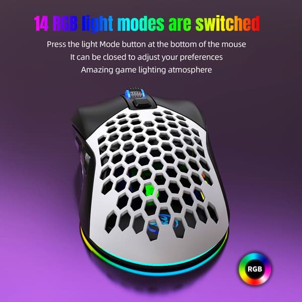 Trådløs/kablet gamingmus med tre tilstande, Bluetooth 5.4, 6 knapper, 6400 DPI, PC/bærbar