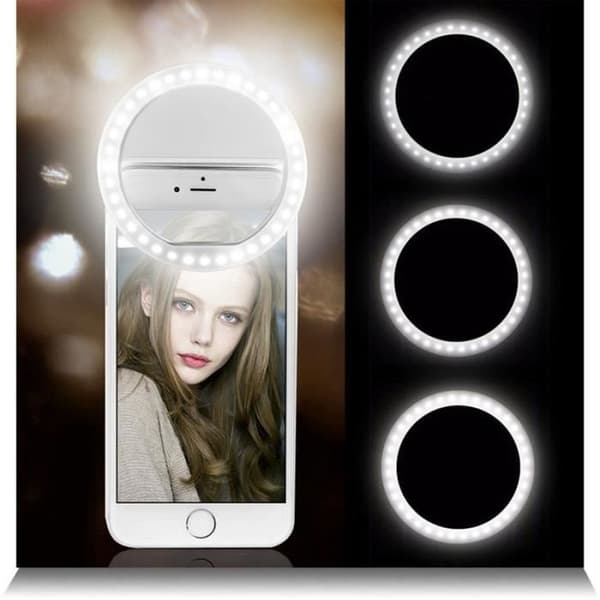 LED-ringblitz - Selfie - 3 lysstyrkeniveauer - USB genopladelig - Bærbar klips
