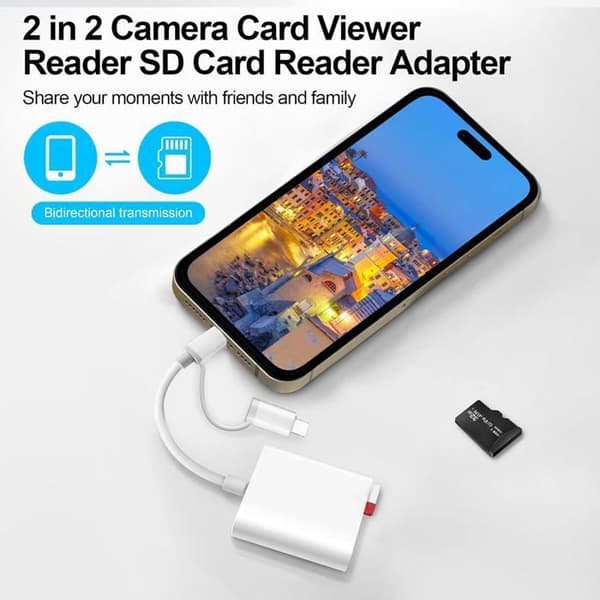 SD-kortlæser til USB-C og Lightning, SD/SD-adapter, eksterne hukommelseslæsere til