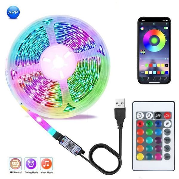 Omgivelsesbelysning, LED-strips, USB LED-stripesett, fleksibel lyslist, 24-knapps Bluetooth-fjernkontroll, co(Y123)