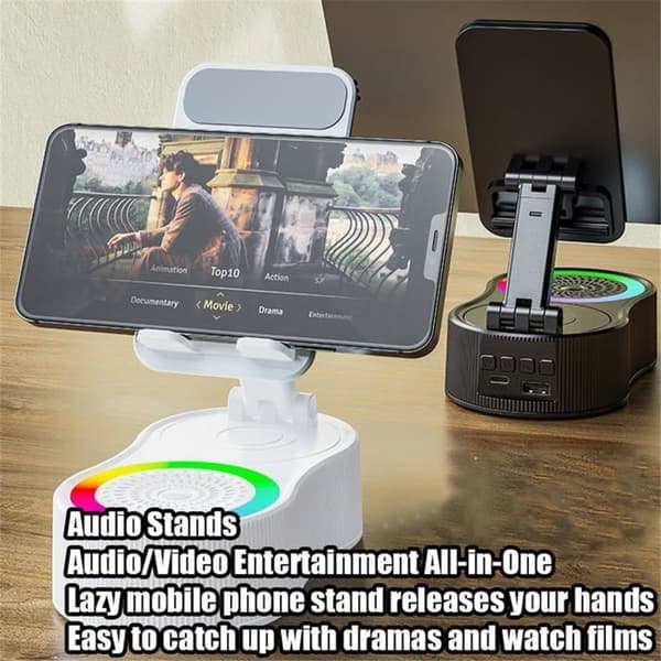 Bluetooth-højttalerstativ, foldbart telefonopladerstativ, mini bærbart stereo omgivende lys, 360° rotation (B)